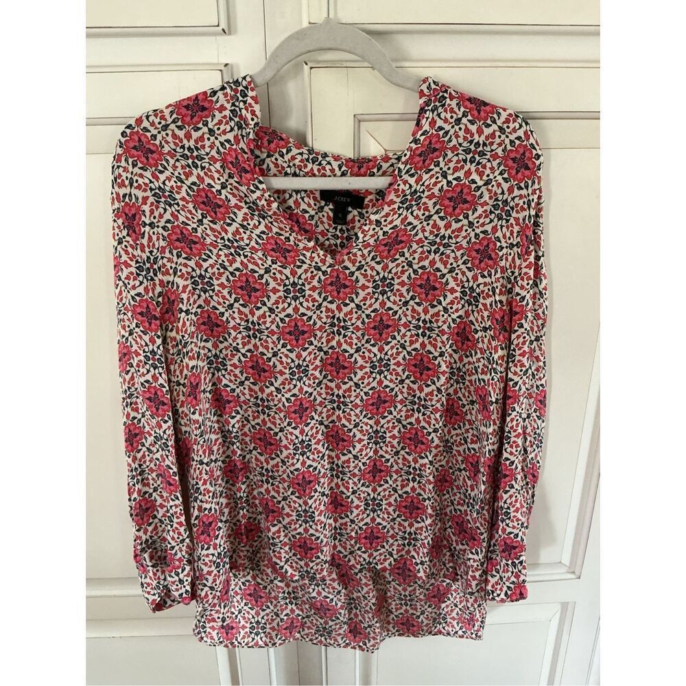J. Crew 100% Silk California Poppy Top Sz 12 V Neck